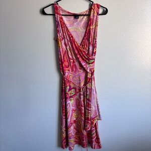 Chaps warm color Paisley print wrap V Neck Dress size Medium